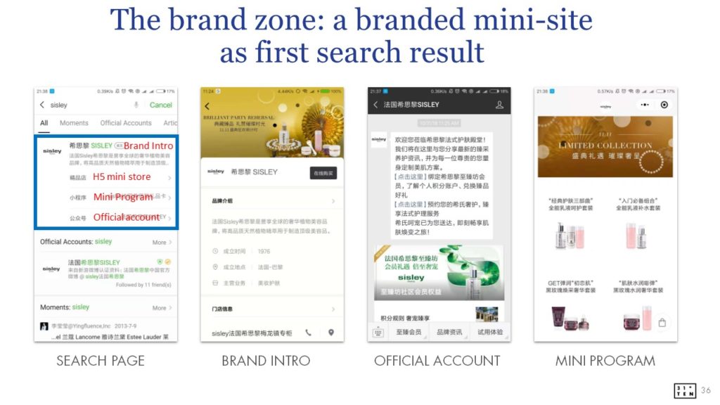 WeChat brand zone | a branded mini-site | landing page ranking first in WeChat search result