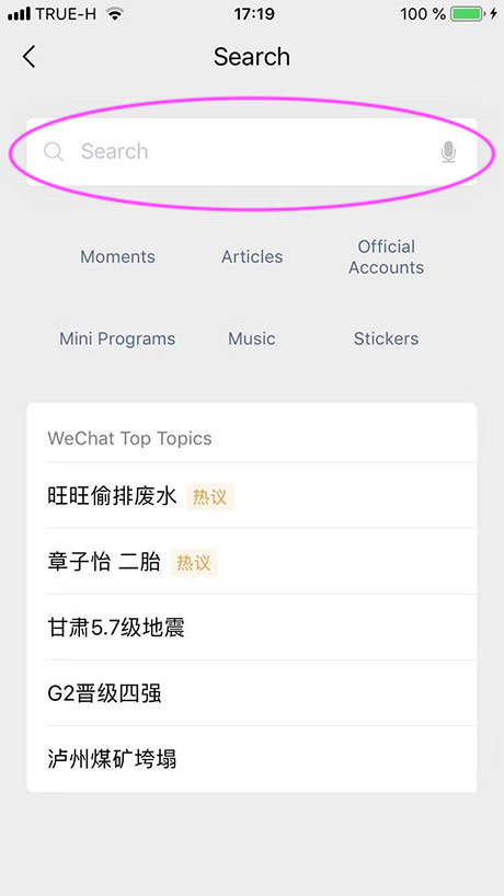 when searching from the WeChat Home screen | wechat search function